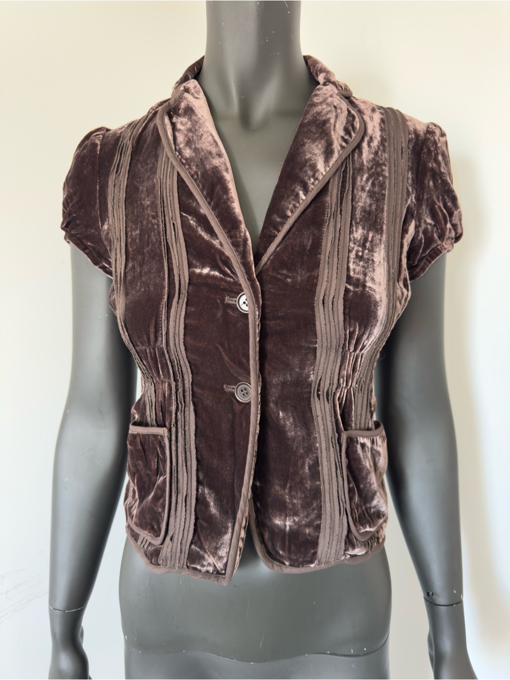 278. BCBG Silk Velvet Blazer Jacket in Dark Brown